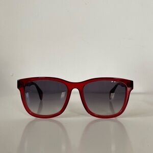 Oscar de la Renta x Morgenthal Frederics red frame sunglasses